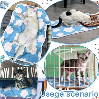 Reginary 4 Pcs Waterproof Guinea Pig Blankets Washable Small Animal Fleece Bedding Guinea Pig Cage Liners Reusable Training Pads Pet Pee Pad Sleep Mat for Hamster (White Clouds,12 x 12 Inch)