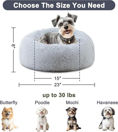 ELSKER&HOME Calming Dog & Cat Bed,Donut Washable Warming Soft Round 23 inches Dog Beds for Small Dogs,Anti-Anxiety Fluffy Plush Cushion Bed Fits up to 25 lbs Pets