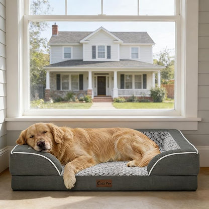Orthopedic Dog Beds for Extra Large Sized Dogs, Waterproof Memory Foam XL Pet Bed with Sides 42x30Inch, Non-Slip and Egg-Crate Foam Big Dog Couch Bed with Removable Washable Cover, Dark Grey