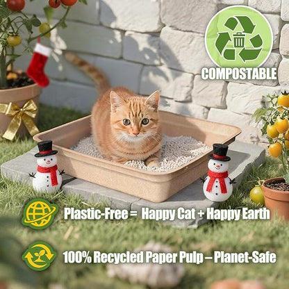 Disposable Litter Boxes for Cats Large: 2/4/6/8-Pack 17.5'' x 13.5'' Leak-Proof Sustainable for Indoor/Travel Use Standalone or as Liner 4-Pack