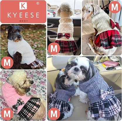 KYEESE Dog Sweater Thick Dogs Clothes with Bowtie Soft Turtleneck Pet Sweater Dress Comfy Knitwear Dog Sweaters for Small Dogs Girl Warm Pullover Pet Coats Stretchy Cat Sweaters, White, Medium