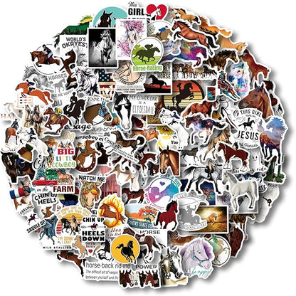 AOWDIAO 100 Pcs Horse Stickers Pack, Waterproof Vinyl Stickers for Water Bottle, Laptop, Horse Party Favors & Gifts for Girls, Women, and Kids