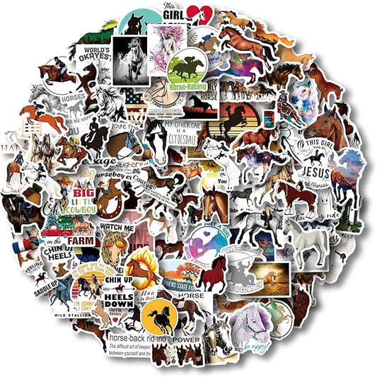 AOWDIAO 100 Pcs Horse Stickers Pack, Waterproof Vinyl Stickers for Water Bottle, Laptop, Horse Party Favors & Gifts for Girls, Women, and Kids