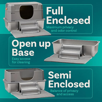 Stainless Steel Cat Litter Box with Lid - XL 3-in-1 Design for Indoor Cats - Stainless Steel Litter Box - Maximum Privacy and Odor Control for Indoor Cats - Green