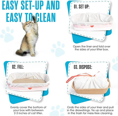 Houseables Cat Litter Bags, Cat Box Liners, Litter Box Liners, Litterbox Bags, 37" x 18" 30 Pack, For Kitty Pan, Jumbo, Large, Heavy Duty, Poop Holder, Waste, Disposable, Unscented, w/Drawstring