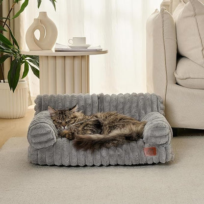 Hollypet Fluffy Dog Cat Bed Pet Couch Beds Plush Soft Warming Washable Puppy Bed for Small Medium Dogs and Large Cats, Dark Gray, 24" L x 18" W x 10" Th