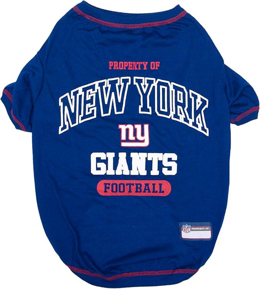 NFL New York Giants Dog T-shirt X-Small. Licensed Shirt for Pets Team Colored with Team Logos. Premium Stretchable Materials for the comfort of your Dog & Cat