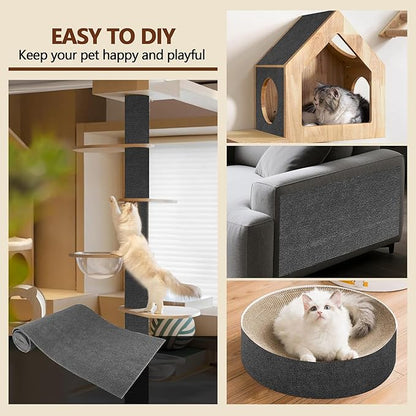 Cat Scratch Furniture Protector, 78.7"x15.8" Self Adhesive Cat Scratch Mat Pad,Cut to Fit DIY Replacement Carpet for Tree,Wall,Bed,Door, Couch Protector (Dark Grey)