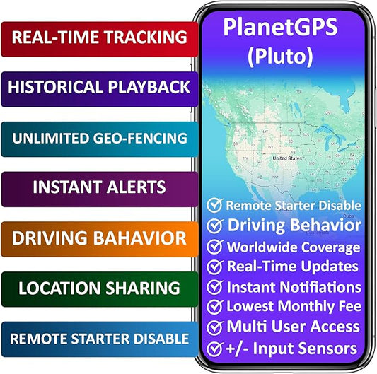 PlanetGPS (Pluto) - Wired GPS Tracker for Vehicles + Kill Switch (Remote Starter Disable) + PTO Monitoring for Tow Trucks - Subscription Required (Starting $5.00 / Month) Relay Included