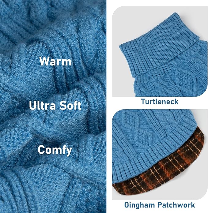 KYEESE Dog Sweater Stretchy Knitwear Cat Clothes Thick Pet Coat for Fall Winter Cold Weather Warm Turtleneck Small Dogs Sweater with Gingham Patchwork Soft Pullover Dog Sweaters for Small Dogs Male