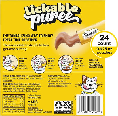 Temptations Creamy Puree Squeezable Lickable Cat Treats, Wet Cat Treats with Chicken, 0.42 oz. Tubes, 24 Count