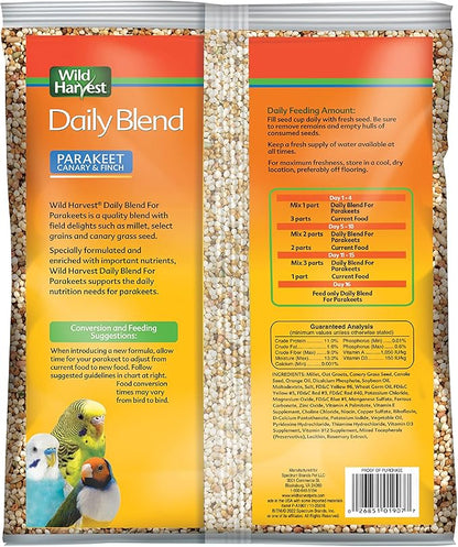 Wild Harvest Daily Blend Nutrition Diet Parakeet, Canary And Finch, Bird Food, 5 Pounds