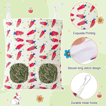 UPINS 2 Pack Guinea Pig Hay Feeder,Rabbit Hay Bag Hanging Hay Holder for Guinea Pig Cage Hay Feeder for Bunny Rabbits Chinchillas Hamsters Small Pets and Animals