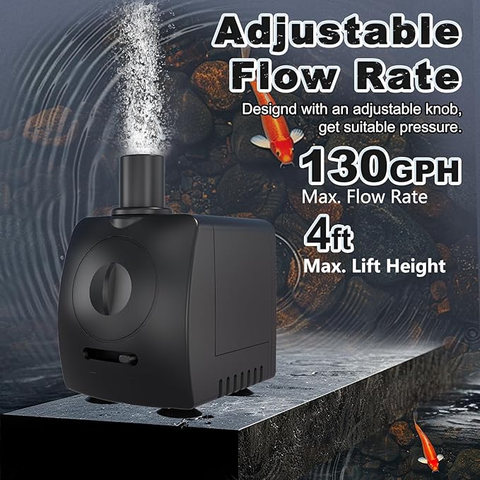 SongLong 130GPH Small Submersible Water Pump 4ft High Lift for Fountains | Ultra-Quiet Perfect for Hydroponics, Small Ponds, Aquariums, Fountain