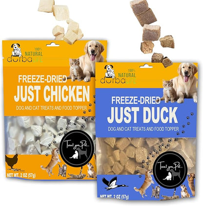 Freeze-Dried Dual-Protein Raw Bites for Dogs & Cats | 2.0oz Each Duck & Chicken Topper, Single-Ingredient Treat Food Nutritious, Grain-Free Training Reward (2.0 oz, Duck & Chicken (2-Pack))
