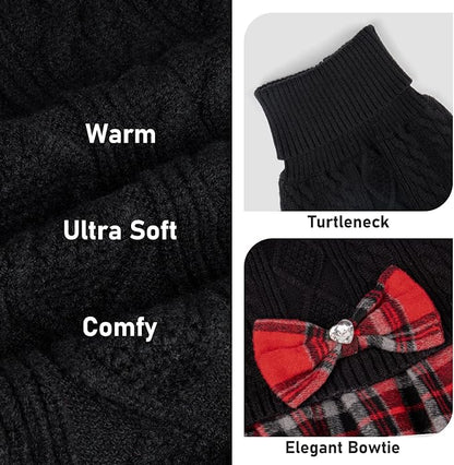 KYEESE Dog Sweater Stretchy Knitwear Pet Sweater Dress Thick Dog Sweaters for Small Dogs Male Warm Pullover Pet Coats Comfy Dogs Clothes with Bowtie Soft Turtleneck Cat Sweaters, Black, Medium