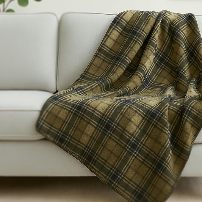 Preston II – THE Polar Fleece Throw, Super-Soft Recycled Polar Fleece Dog Blanket Couch Coat Sofa and Car Protecter for Small, Medium, Large Dogs - 40”x 50”, Olive Chesterfield Plaid, One Size