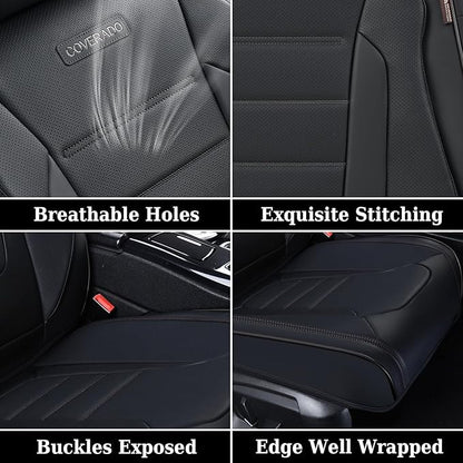 Coverado Seat Covers Full Set, Car Seat Cover Black, Seat Covers for Cars, Car Seat Protector, Nappa Leather Car Seat Cushion, Waterproof Car Seat Covers Front Seats and Back Fit for Most Cars