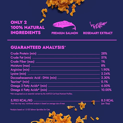 Finfare Freeze Dried Cat Food Toppers, Salmon Sprinkles, Grain Free Meal Toppers for Cats to Support Taste & Nutrition - High Protein & Omega-3s, Crafted in USA, 1.3oz