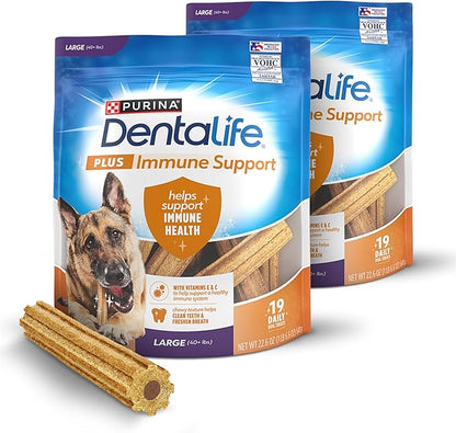 DentaLife Plus Immune Support Treats for Large Dogs 40 lbs. and Over, Supports Clean Teeth and Fresh Breath, Chicken, Apple & Blueberry Flavor - 19 ct. Pouch