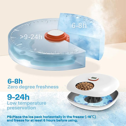 Automatic Cat Feeder Wireless, Sharper Image Auto Cat Food Dispenser for Dry Food with 4 Ice Packs, Rechargeable Auto Feeder for Cats and Dogs with Programmable Timer Low Battery Indicator, White | Rechargeable, 6 meals, 4 ice packs, 14.5x13.6x5in, for...