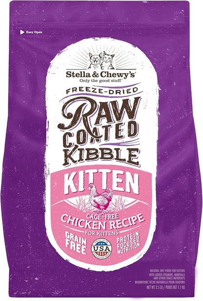Stella & Chewy's Raw Coated Premium Kibble Cat & Kitten Food – Grain Free, Protein Rich Meals – Cage-Free Chicken for Kittens Recipe – 2.5 lb. Bag