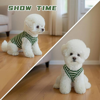 Dog Clothes, Stripe Dogs Shirts for Small & Medium Breeds, Pet Tank Top, Breathable Waffle Fabric Puppy Outfit, Shirt for Chihuahua, Yorkie, Dachshund, Corgi (Green, Small)