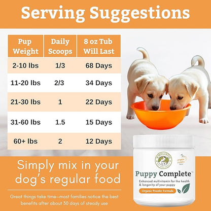 Wholistic Pet Organics Puppy Complete - Dog Multivitamin Powder - Daily Dog Vitamins and Supplements for Homemade Food - Immune System, Skin, Coat & Overall Health - All Breeds of Puppies - 22 Scoops