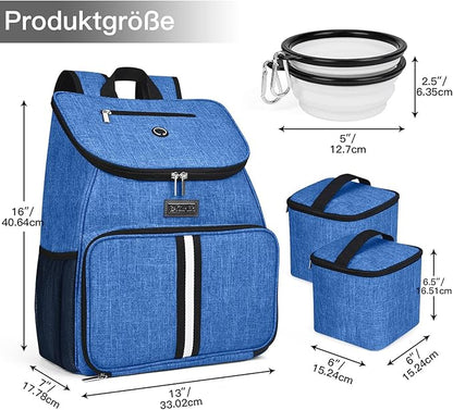 BAGLHER丨Dog Travel Bag, Airline Approved Pet Supplies Backpack, Dog Travel Backpack with 2 Silicone Collapsible Bowls and 2 Food Baskets