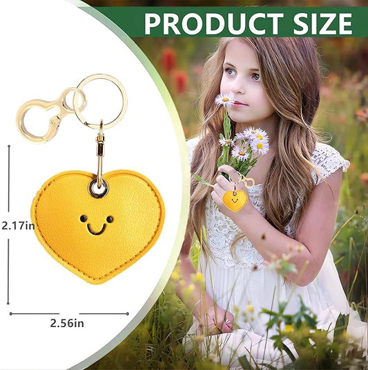 Leather Keychain Holder Case Compatible with AirTag,Cute Protective Cover with Keyring,Anti-Scratch Finder GPS Tracker Case for Wallet Keys,bag,pets,Backpack(Yellow Heart)