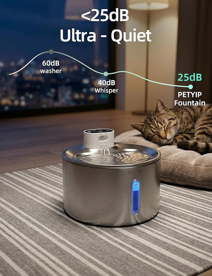Cat Water Fountain Stainless Steel,135 Fl Oz/4L Wireless Automatic Cat Water Dispenser,5000mAh Battery Powered,for Cats & Dogs Indoor (Cat Fountain + 7 Set Filter)