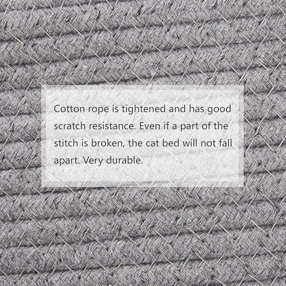 Cat Bed Basket Nest Round Cotton Rope Woven Warm Medium,Pet Sleeping Bed House Cute Fun Scratcher Scratching Scratch Mat Pad for Puppy Small Dogs Indoor Play Eco Washable Winter Summer (Gray)