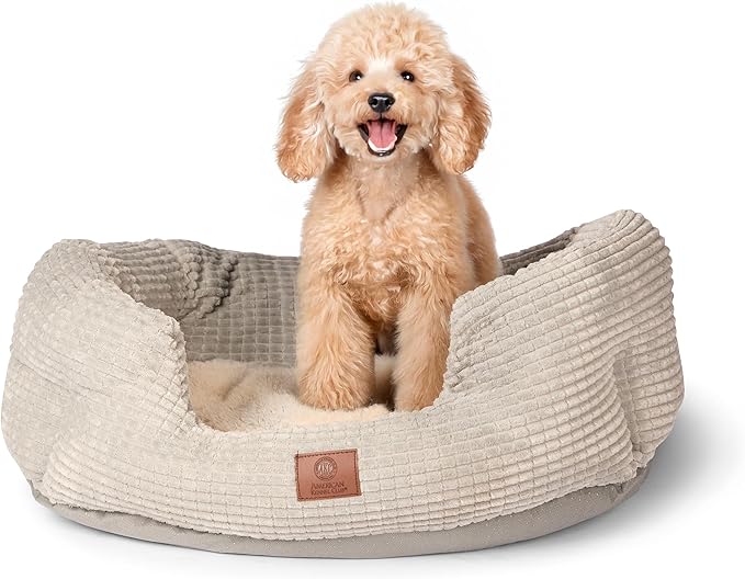 American Kennel Club 26" Clamshell Cuddler Dog Bed - Plush Popcorn Texture, Washable, Non-Slip, for Medium & Large Dogs
