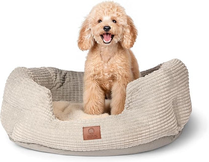 American Kennel Club 26" Clamshell Cuddler Dog Bed - Plush Popcorn Texture, Washable, Non-Slip, for Medium & Large Dogs
