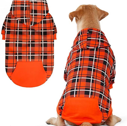 EXPAWLORER Plaid Dog Hoodie - British Style Warm Dog Sweater Shirt with Leash Hole,Pitbull Clothes Outfits,Winter Coat Apparel for All Breeds Puppy Girl Boy-Cat Apparel,Orange XX-Large