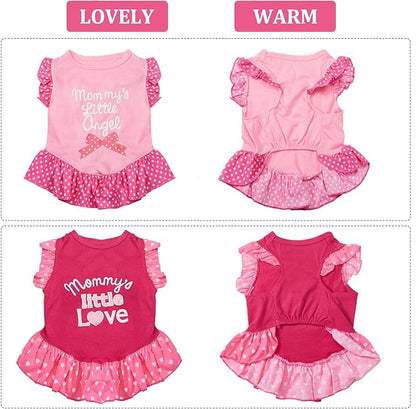 2 Pieces Dog Dresses for Dogs Cute Girl Female pet Dress Mommy Puppy Shirt Skirt Dresses Pet Summer Clothes Apparel for Cats(Love and Angel,Small)