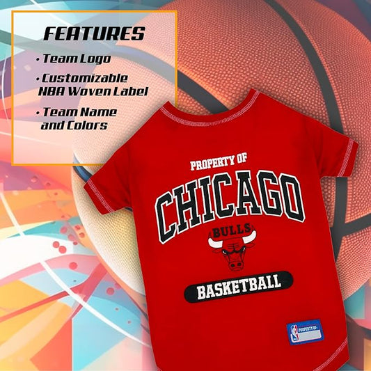 Pets First NBA Licensed Hoodies & T-shirt for Dogs & Cats, Chicago Bulls, Small