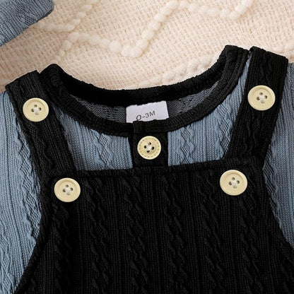FOCUTEBB Baby Boy Clothes Cute Long Sleeve Romper Infant Pocket Overalls Adjustable Suspender Pants Set 0-18 Months