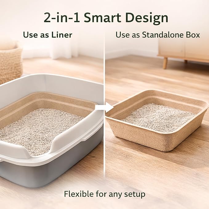 Disposable Cat Litter Box 6 Pack – Eco-Friendly Kitty Litter Box, 100% Biodegradable Paper Pulp, Leak-Proof Disposable Travel Litter Boxes for Cats, Cat Tray 18"x13"x4"