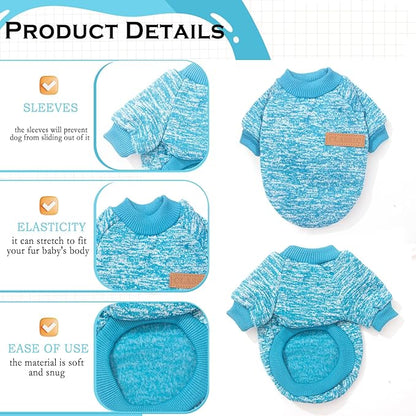 2 Pieces Dog Sweaters for Small Dogs Fall Clothes Female Winter Fleece Sweaters Warm Thick Pet Outfit Coat Small Dog Sweater for Girl Boy Dogs, Yorkie, Chihuahua, Pug, Cat, Pug,S,Blue,Grey