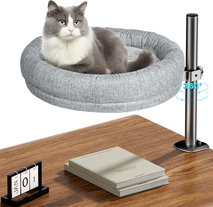 Cuipingoo Cat Bed - with 360 Rotation & Adjustable Height - Soft & Comfortable - Indoor Cats Up to 40 lbs (Grey)