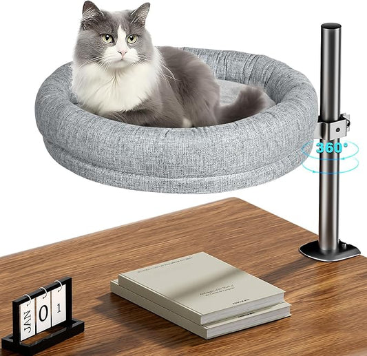 Cuipingoo Cat Bed - with 360 Rotation & Adjustable Height - Soft & Comfortable - Indoor Cats Up to 40 lbs (Grey)