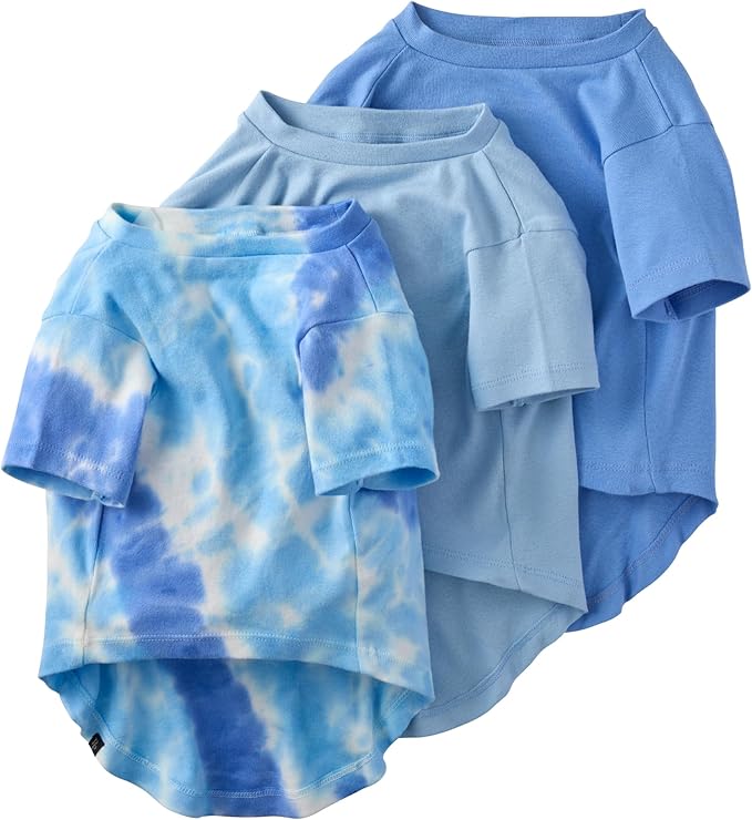 Pet Passion Toby II - The Perfect Tee, 3 Pack Short Sleeve Pet T-Shirt 100% Organic Cotton Tees Clothes for Small, Medium, Large Dogs, Blue Tie Dye, X-Small (5-12 lbs)