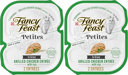 Fancy Feast Purina Petites Grilled Chicken Entrée with Rice in Gravy Gourmet Wet Cat Food - 2.8 oz. Tubs,(Pack of 24)