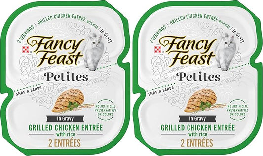 Fancy Feast Purina Petites Grilled Chicken Entrée with Rice in Gravy Gourmet Wet Cat Food - 2.8 oz. Tubs,(Pack of 24)