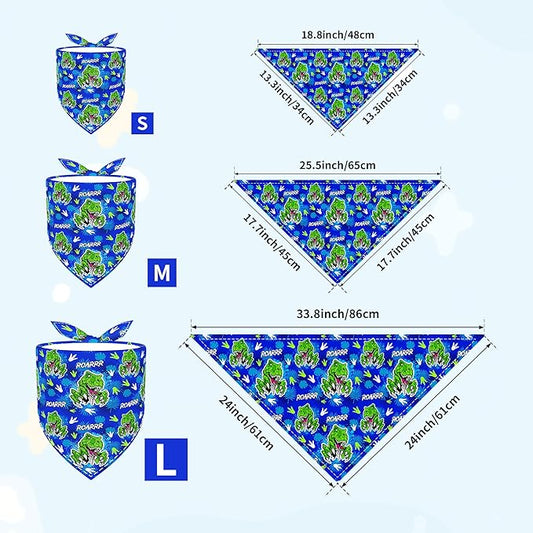 7 PCS Dinosaurs Dog Bandanas for Small Dogs Stitching Edge Dog Bandanas for Puppy Doggy Print One Side Scarves Party Grooming S