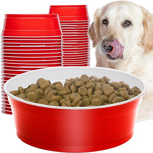 Party Dog Disposable Red Cup Style Pet Food Bowls for Cats and Dogs - Large and Small Sizes