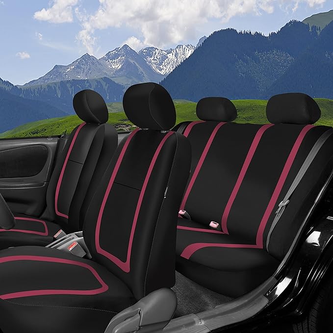 FH Group Car Seat Covers Full Set Cloth - Universal Fit Automotive Seat Covers, Low Back Front Seat Covers, Solid Back Seat Cover, Washable Car Seat Cover for SUV, Sedan and Van Burgundy