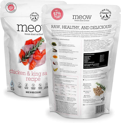 The New Zealand Natural Pet Food Co. Meow Freeze Dried Cat Food - Chicken & King Salmon Recipe, High Protein Treats & Toppers, Dry Cat Food,9.9oz