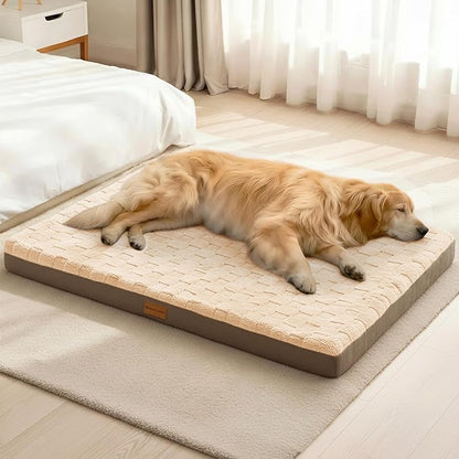 Patas Lague Orthopedic XL Dog Bed Large Sized Dog 48''X30'', Waterproof Soft Comfortable Egg Crate Foam Large Pet Beds Crate Mat with Removable Washable Cover and Nonskid Bottom, Brown